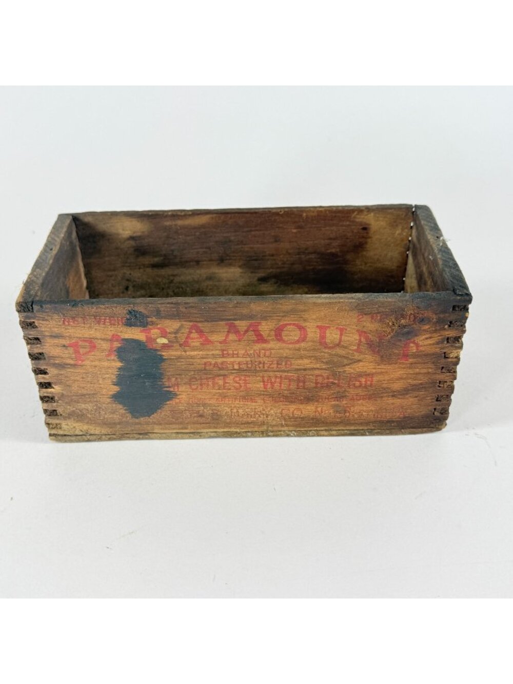 Vintage Paramount Cheese Wooden Crate Box Cream Cheese Relish 2Lbs Dovetail Join